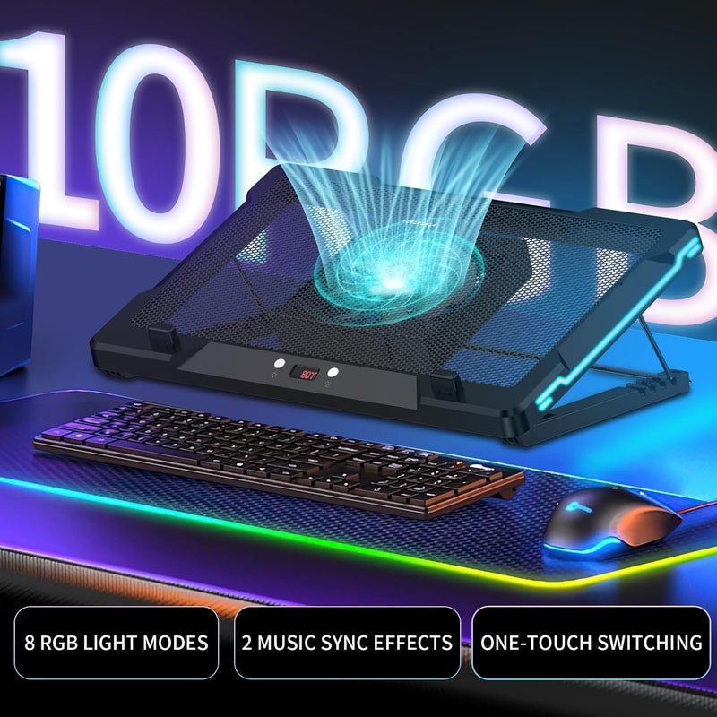 DEPGI Laptop Cooling Pad, Laptop Cooler Stand with 5.5" Movable Fan Easy to Clean, 10 RGB Light Modes, Auto Temp Sensor & 3-Speed Manual Control, Ultra Quiet ≤40dB for 14–17.3 Inch Laptops - Image 3